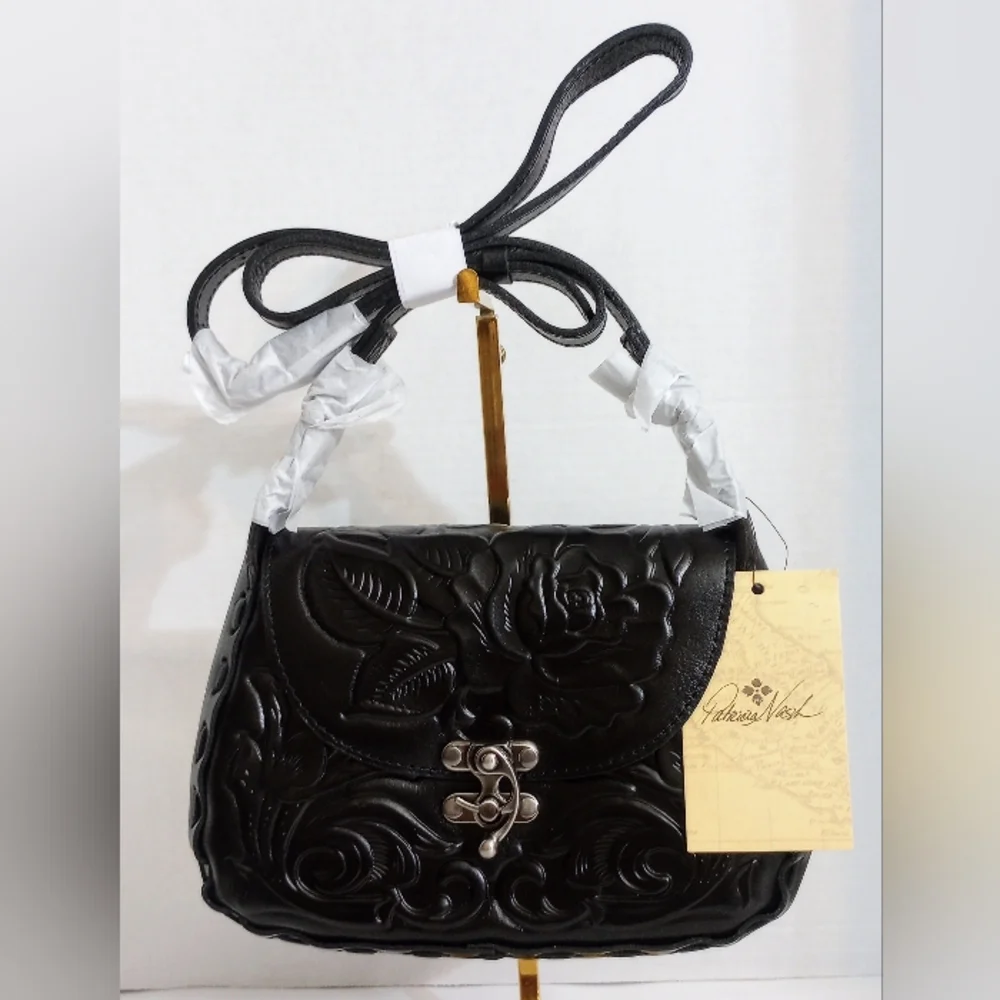 SOLD NWT Patricia Nash Black Rose Tooled Leather Lucia Crossbody Purse - Picture 2 of 16